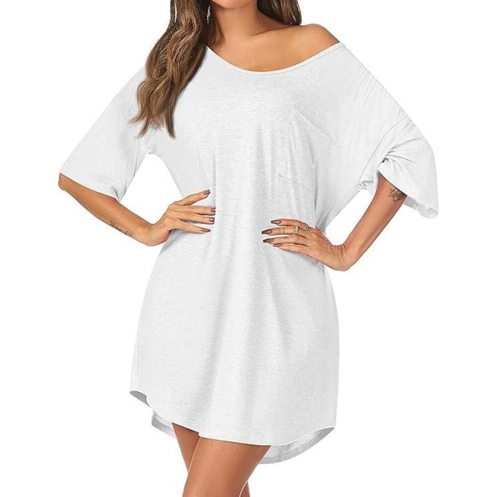 2 Pcs Women's Nightgown, Short Sleeve Sleepwear Comfy V Neck Nightshirt Sz L